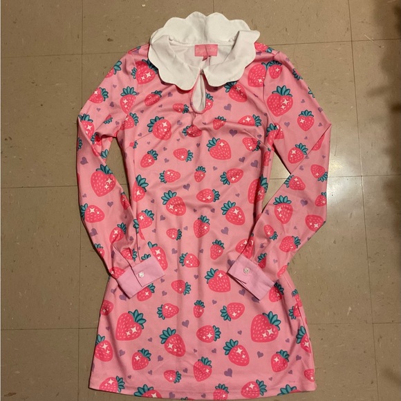 Sugar Thrillz Dresses & Skirts - Sugar Thrillz Pink strawberry ruffle collard dress